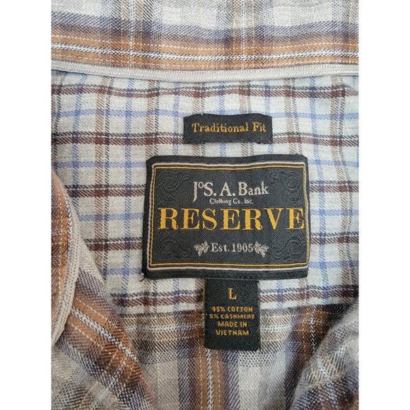 Jos. A. Banks Reserve Traditional Fit soft ‎ Plaid Shirt large Cotton & Cashmere - Picture 3 of 6